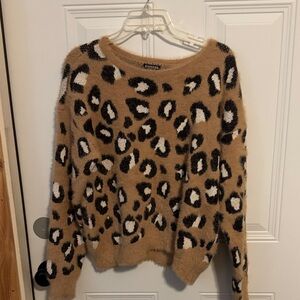 Express Tan and Black Animal Print Sweater